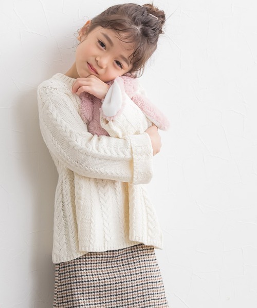 lulpini(ルルピー二)の「kids ケーブルAラインニット(ニット/セーター・キッズ・アイボリー/シルバーグレー/ラベンダー・S/M/L)」の2枚目の写真