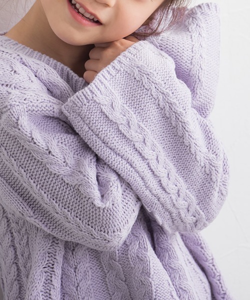 lulpini(ルルピー二)の「kids ケーブルAラインニット(ニット/セーター・キッズ・アイボリー/シルバーグレー/ラベンダー・S/M/L)」の11枚目の写真