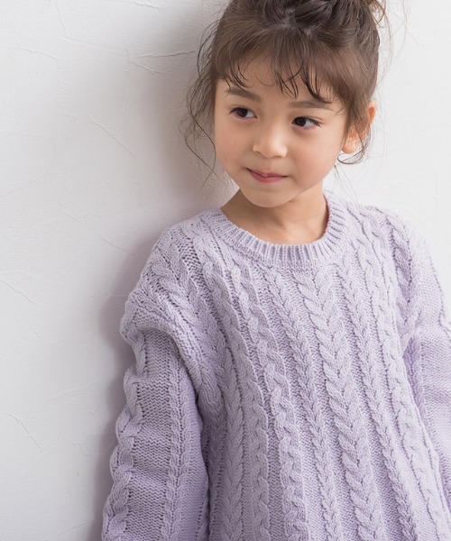 lulpini(ルルピー二)の「kids ケーブルAラインニット(ニット/セーター・キッズ・アイボリー/シルバーグレー/ラベンダー・S/M/L)」の4枚目の写真
