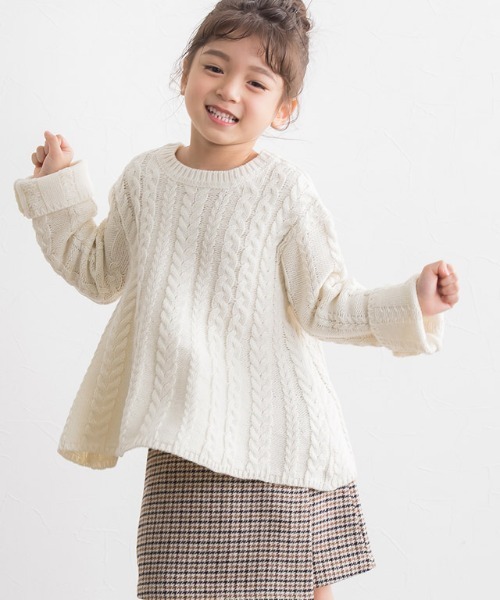 lulpini(ルルピー二)の「kids ケーブルAラインニット(ニット/セーター・キッズ・アイボリー/シルバーグレー/ラベンダー・S/M/L)」の12枚目の写真