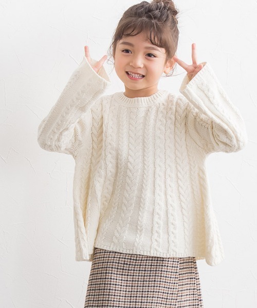 lulpini(ルルピー二)の「kids ケーブルAラインニット(ニット/セーター・キッズ・アイボリー/シルバーグレー/ラベンダー・S/M/L)」の15枚目の写真