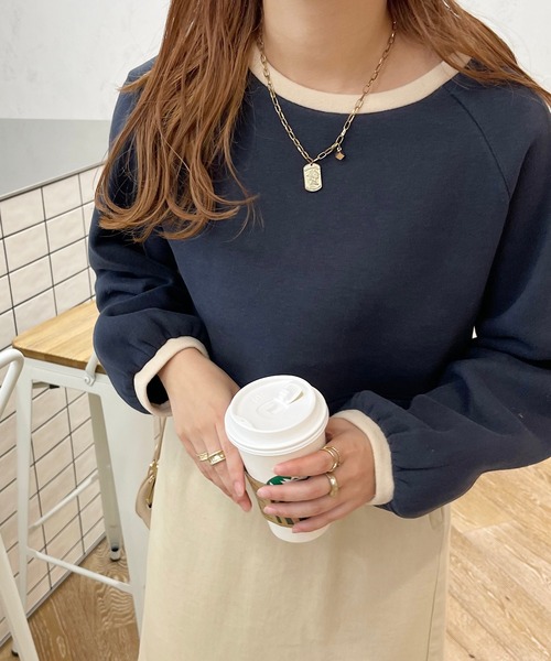 apres jour clair(アプレジュールクレア)の「【apres jour clair】バイカラーショートスウェット(スウェット・レディース・ネイビー/ブラウン系その他/モカ・X-LARGE/フリー)」の3枚目の写真