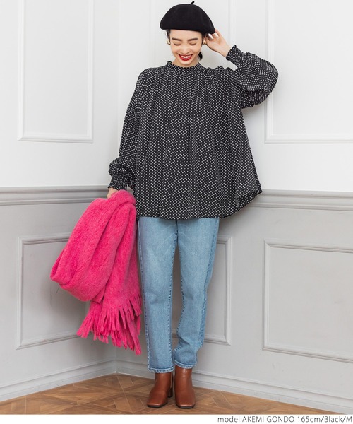 coca（coca）（コカ）の「ドット柄ボリュームスリーブブラウス（シャツ/ブラウス・レディース・ブラック・M/L）」の4枚目の写真