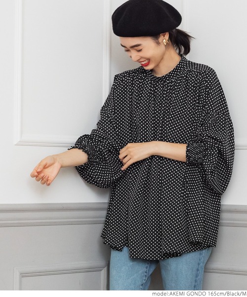 coca（coca）（コカ）の「ドット柄ボリュームスリーブブラウス（シャツ/ブラウス・レディース・ブラック・M/L）」の12枚目の写真