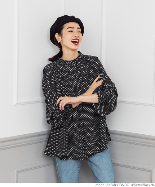 coca（coca）（コカ）の「ドット柄ボリュームスリーブブラウス（シャツ/ブラウス・レディース・ブラック・M/L）」の15枚目の写真