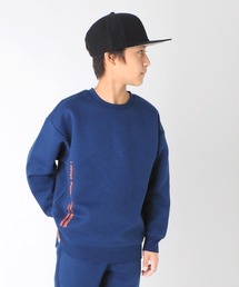 GLAZOS | 裏起毛・ドロップショルダー縦ロゴ袖ファスナートレーナー【セットアップ対応】(スウェット)