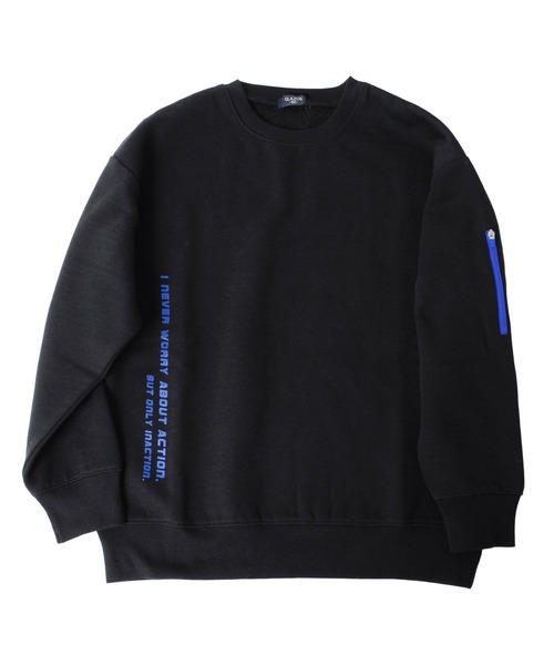 GLAZOS（グラソス）の「裏起毛・ドロップショルダー縦ロゴ袖ファスナートレーナー【セットアップ対応】（スウェット・キッズ・ブルー/ブラック/グレー・130cm/150cm/170cm/140cm/160cm）」の2枚目の写真