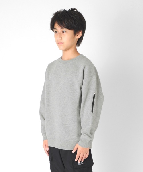 GLAZOS（グラソス）の「裏起毛・ドロップショルダー縦ロゴ袖ファスナートレーナー【セットアップ対応】（スウェット・キッズ・ブルー/ブラック/グレー・130cm/150cm/170cm/140cm/160cm）」の11枚目の写真