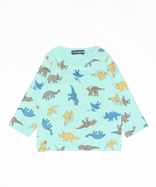 LB CLUB（エルビークラブ）の「日本製恐竜総柄Ｔシャツ（Tシャツ/カットソー・キッズ・ホワイト/グリーン・80/130/100/120/110/90）」の2枚目の写真
