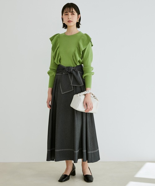 VIS(ビス)の「デニムライクフレアスカート【sustainable】(デニムスカート・レディース・ベージュ/ネイビー/ブルー・S/M)」の4枚目の写真