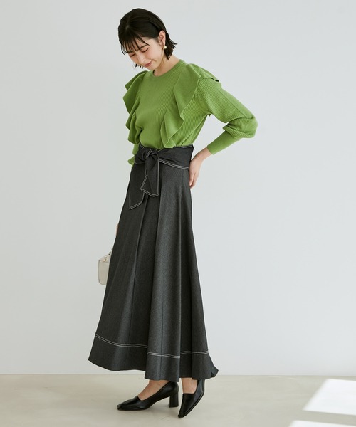 VIS(ビス)の「デニムライクフレアスカート【sustainable】(デニムスカート・レディース・ベージュ/ネイビー/ブルー・S/M)」の6枚目の写真