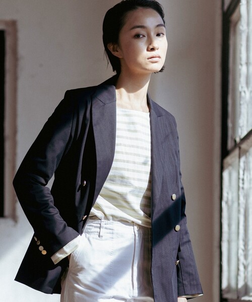 THE SHOP TK （ザ ショップ ティーケー ）の「◆【FUDGE７月号掲載】バスクボーダーTシャツ（Tシャツ/カットソー・レディース・ライトグリーン系2/ネイビー系2/オレンジ系その他4/チャコール・13/14/12）」の5枚目の写真