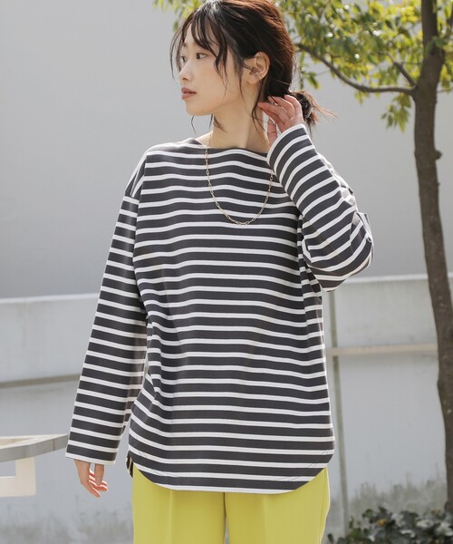 THE SHOP TK （ザ ショップ ティーケー ）の「◆【FUDGE７月号掲載】バスクボーダーTシャツ（Tシャツ/カットソー・レディース・ライトグリーン系2/ネイビー系2/オレンジ系その他4/チャコール・13/14/12）」の9枚目の写真