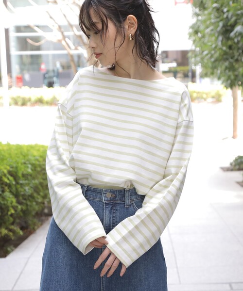 THE SHOP TK （ザ ショップ ティーケー ）の「◆【FUDGE７月号掲載】バスクボーダーTシャツ（Tシャツ/カットソー・レディース・ライトグリーン系2/ネイビー系2/オレンジ系その他4/チャコール・13/14/12）」の16枚目の写真