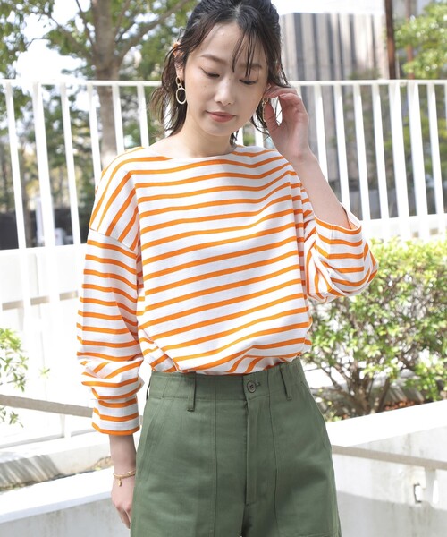 THE SHOP TK （ザ ショップ ティーケー ）の「◆【FUDGE７月号掲載】バスクボーダーTシャツ（Tシャツ/カットソー・レディース・ライトグリーン系2/ネイビー系2/オレンジ系その他4/チャコール・13/14/12）」の20枚目の写真