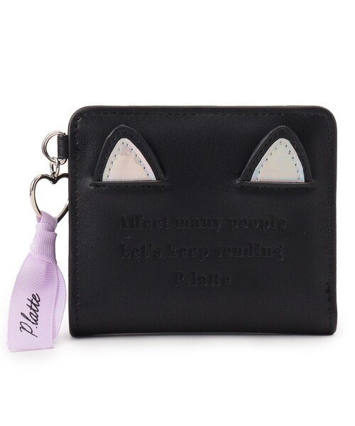 PINK-latte（ピンクラテ）の「◆ネコ耳二つ折り財布（財布・キッズ・ブラック/ライトグリーン/ライトパープル・00）」の2枚目の写真