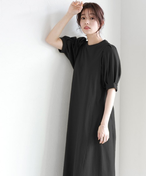 Pierrot（ピエロ）の「パフスリーブワンピース（ワンピース・レディース・テラコッタ/ブルー系その他/ブラック/ネイビー/ベージュ/ブラウン/ブルーグリーン/ライム/ブルー/オリーブ/チャコール・L/M/PM）」の22枚目の写真