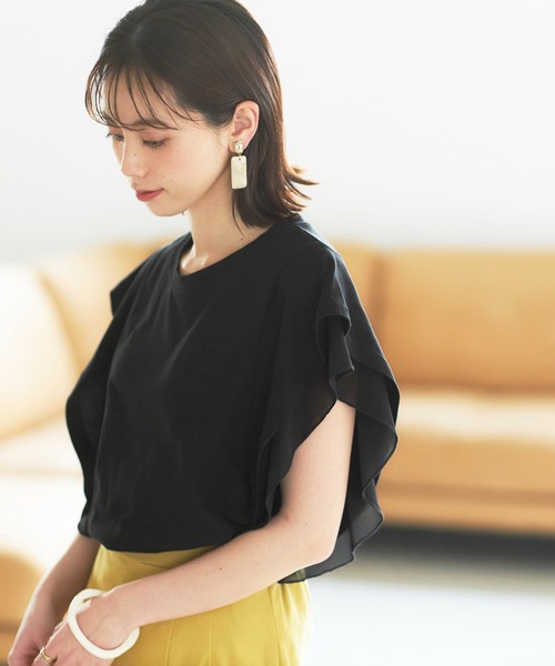 GeeRA(ジーラ)の「冷感シフォン使いフレアーカットソー(Tシャツ/カットソー・レディース・ブラック/ホワイト系その他・LARGE/MEDIUM/X-LARGE)」の2枚目の写真
