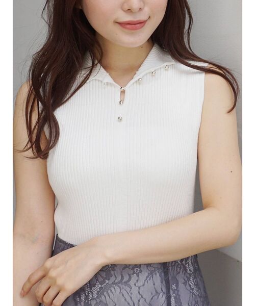 MERCURYDUO（マーキュリーデュオ）の「3WAYボタンノースリデザインニット（ニット/セーター・レディース・オフホワイト/グレー/ブラック/ピンク/ベージュ・FREE）」の13枚目の写真