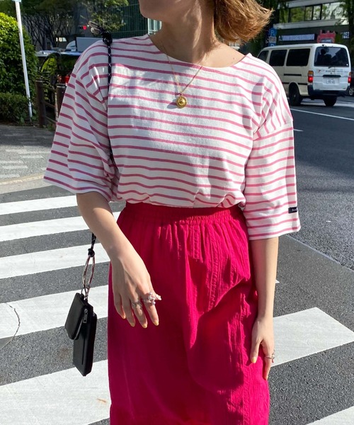 archives（アルシーヴ）の「バスクボーター半袖Ｔｅｅ（Tシャツ/カットソー・レディース・オレンジ/ホワイト×ブルー/ホワイト×ピンク/イエロー・MEDIUM）」の3枚目の写真