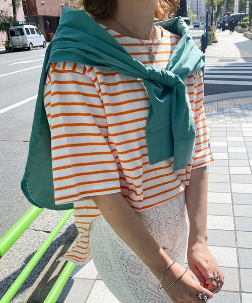 archives（アルシーヴ）の「バスクボーター半袖Ｔｅｅ（Tシャツ/カットソー・レディース・オレンジ/ホワイト×ブルー/ホワイト×ピンク/イエロー・MEDIUM）」の11枚目の写真