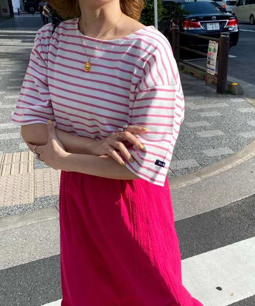 archives（アルシーヴ）の「バスクボーター半袖Ｔｅｅ（Tシャツ/カットソー・レディース・オレンジ/ホワイト×ブルー/ホワイト×ピンク/イエロー・MEDIUM）」の6枚目の写真