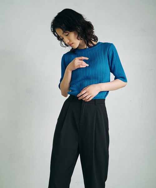 4youstory（フォーユーストーリー）の「【4youstory】リブニットトップス（Tシャツ/カットソー・レディース・ブラック/オレンジ/アイボリー/ブルー・FREE）」の3枚目の写真