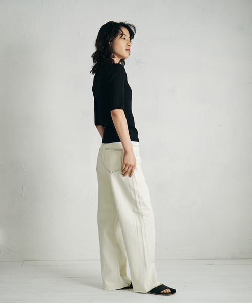 4youstory（フォーユーストーリー）の「【4youstory】リブニットトップス（Tシャツ/カットソー・レディース・ブラック/オレンジ/アイボリー/ブルー・FREE）」の21枚目の写真