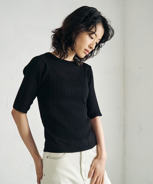 4youstory（フォーユーストーリー）の「【4youstory】リブニットトップス（Tシャツ/カットソー・レディース・ブラック/オレンジ/アイボリー/ブルー・FREE）」の20枚目の写真