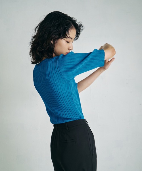 4youstory（フォーユーストーリー）の「【4youstory】リブニットトップス（Tシャツ/カットソー・レディース・ブラック/オレンジ/アイボリー/ブルー・FREE）」の12枚目の写真