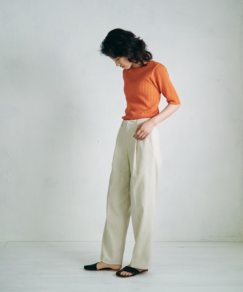 4youstory（フォーユーストーリー）の「【4youstory】リブニットトップス（Tシャツ/カットソー・レディース・ブラック/オレンジ/アイボリー/ブルー・FREE）」の8枚目の写真