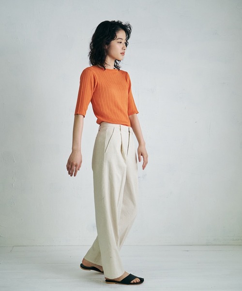 4youstory（フォーユーストーリー）の「【4youstory】リブニットトップス（Tシャツ/カットソー・レディース・ブラック/オレンジ/アイボリー/ブルー・FREE）」の9枚目の写真