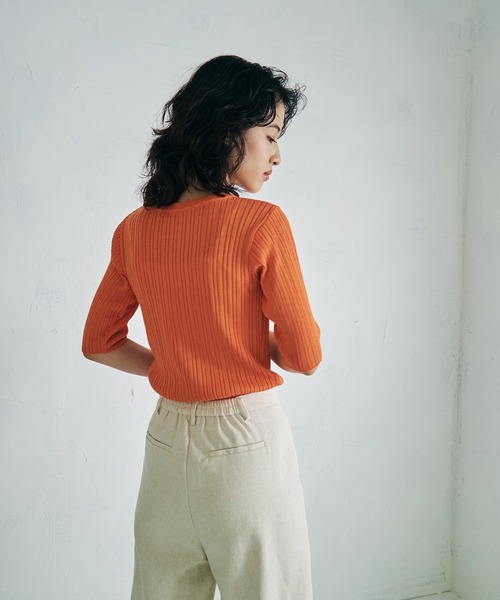 4youstory（フォーユーストーリー）の「【4youstory】リブニットトップス（Tシャツ/カットソー・レディース・ブラック/オレンジ/アイボリー/ブルー・FREE）」の6枚目の写真