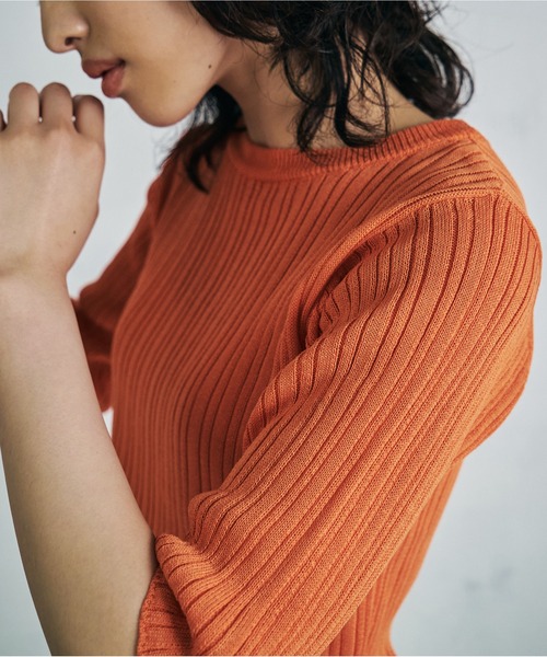 4youstory（フォーユーストーリー）の「【4youstory】リブニットトップス（Tシャツ/カットソー・レディース・ブラック/オレンジ/アイボリー/ブルー・FREE）」の5枚目の写真