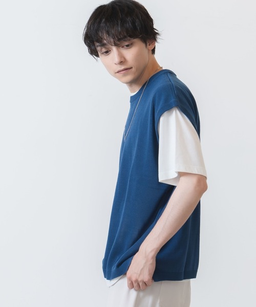 WEGO(ウィゴー)の「WEGO/リネンライクアンサンブルニットベスト(アンサンブル・メンズ・ブルー/ダークグリーン/ベージュ/ブラック・MEDIUM/LARGE)」の4枚目の写真