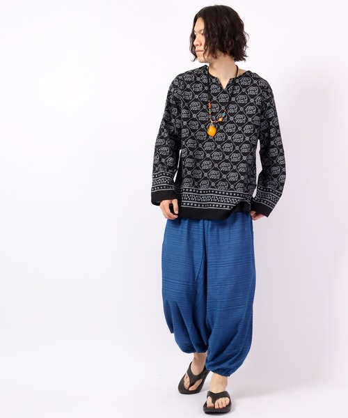 MARAI（マーライ）の「MARAI 綿100％ ストライプ ゆるサルエルパンツ ウエストゴム＆ドローコード（その他パンツ・メンズ・キャメル/ブルー/パープル/グレー/ピンク/ダークグリーン/レッド/ダークブルー/オレンジ/クリーム/ネイビー/ブラック/ライトグリーン/カーキ/ワイン・FREE）」の19枚目の写真