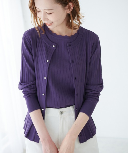 ROPE' PICNIC（ロペピクニック）の「ペプラムパールニットカーディガン（カーディガン/ボレロ・レディース・ブラック/オフホワイト/モスグリーン/パープル系その他6/オレンジ系その他4・38）」の5枚目の写真