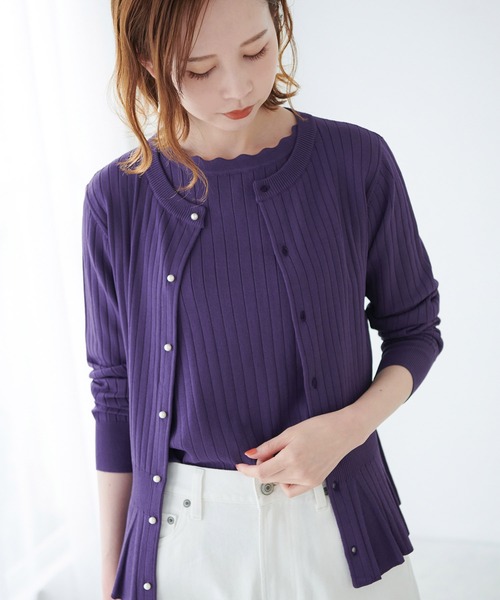 ROPE' PICNIC（ロペピクニック）の「ペプラムパールニットカーディガン（カーディガン/ボレロ・レディース・ブラック/オフホワイト/モスグリーン/パープル系その他6/オレンジ系その他4・38）」の17枚目の写真