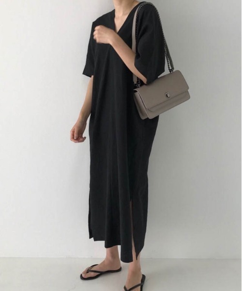 AMELY（エミリー）の「リネン混ワンピース（ワンピース・レディース・ブラック/ベージュ・S/M/L）」の5枚目の写真