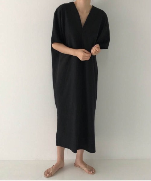 AMELY（エミリー）の「リネン混ワンピース（ワンピース・レディース・ブラック/ベージュ・S/M/L）」の6枚目の写真