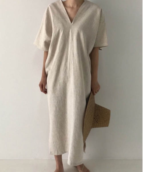 AMELY（エミリー）の「リネン混ワンピース（ワンピース・レディース・ブラック/ベージュ・S/M/L）」の8枚目の写真