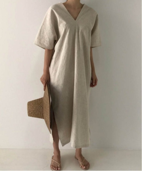 AMELY（エミリー）の「リネン混ワンピース（ワンピース・レディース・ブラック/ベージュ・S/M/L）」の11枚目の写真