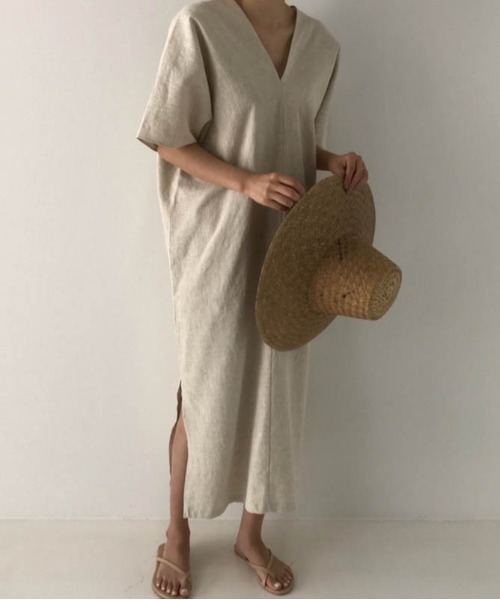 AMELY（エミリー）の「リネン混ワンピース（ワンピース・レディース・ブラック/ベージュ・S/M/L）」の12枚目の写真