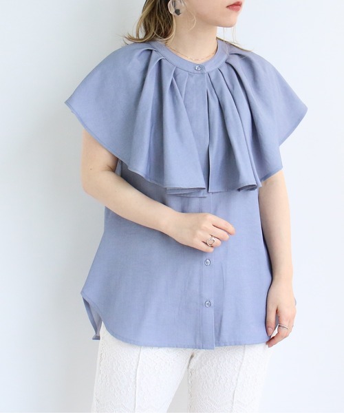 TRIANGLE PALETTE（トライアングルパレット）の「ケープカラーノースリブラウス（シャツ/ブラウス・レディース・アイボリー/サックスブルー/オフホワイト・FREE）」の18枚目の写真