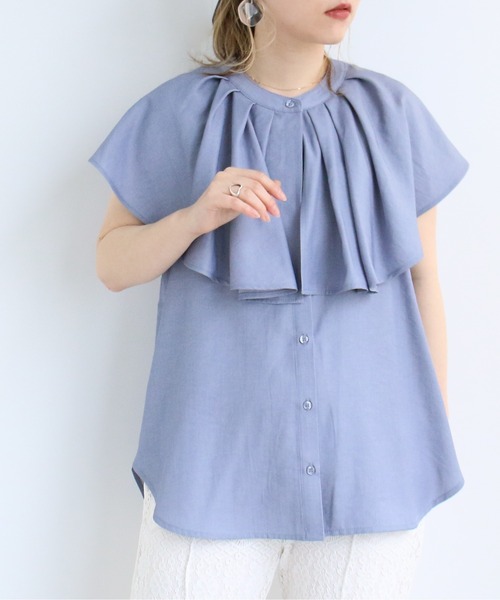 TRIANGLE PALETTE（トライアングルパレット）の「ケープカラーノースリブラウス（シャツ/ブラウス・レディース・アイボリー/サックスブルー/オフホワイト・FREE）」の20枚目の写真