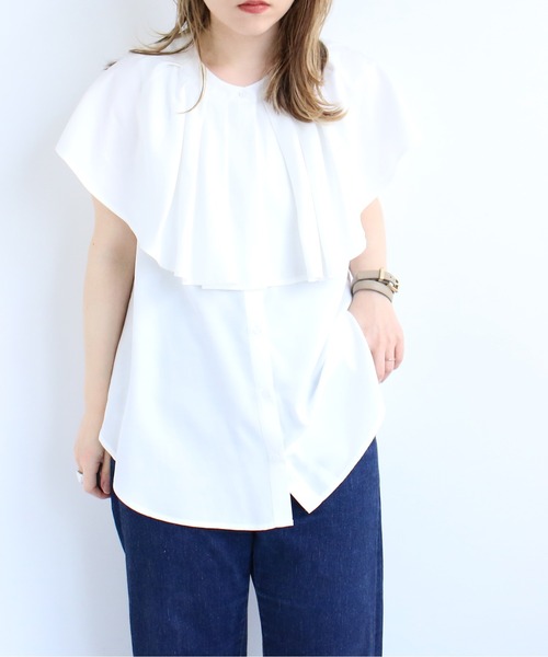 TRIANGLE PALETTE（トライアングルパレット）の「ケープカラーノースリブラウス（シャツ/ブラウス・レディース・アイボリー/サックスブルー/オフホワイト・FREE）」の10枚目の写真