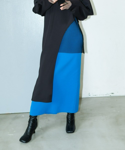 AIC.（エーアイシー）の「【再入荷】スポンジニットスリットロングスカート/前後2WAY（スカート・レディース・グリーン/ブラック/ピンク/ブルー・FREE）」の3枚目の写真