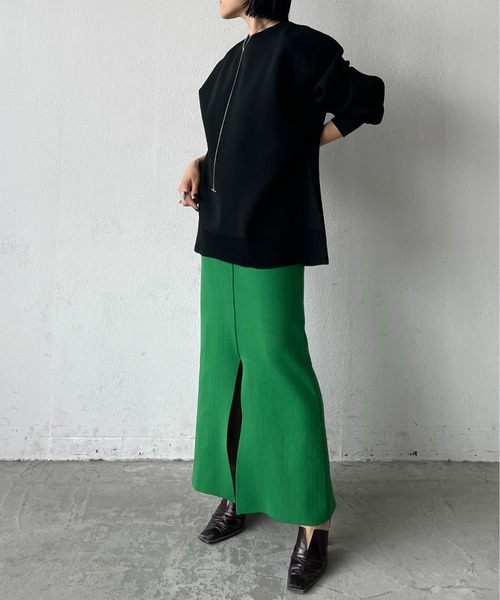 AIC.（エーアイシー）の「【再入荷】スポンジニットスリットロングスカート/前後2WAY（スカート・レディース・グリーン/ブラック/ピンク/ブルー・FREE）」の15枚目の写真