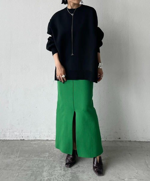 AIC.（エーアイシー）の「【再入荷】スポンジニットスリットロングスカート/前後2WAY（スカート・レディース・グリーン/ブラック/ピンク/ブルー・FREE）」の9枚目の写真