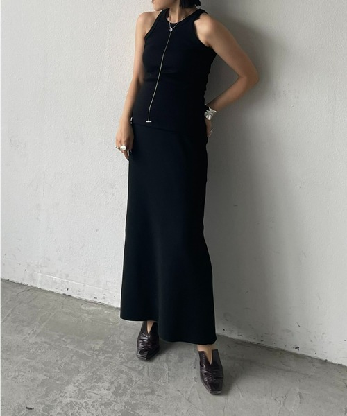 AIC.（エーアイシー）の「【再入荷】スポンジニットスリットロングスカート/前後2WAY（スカート・レディース・グリーン/ブラック/ピンク/ブルー・FREE）」の5枚目の写真